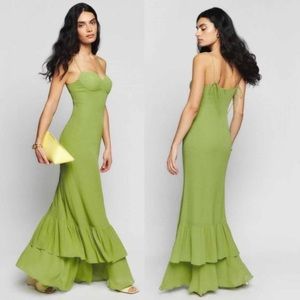 Reformation Fallon Maxi Dress Mermaid Tiered Ruffle Skirt
Sz 2 Avocado